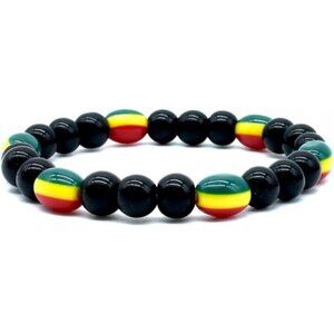 Vibrant Rasta Bead Bracelet with Friendship Bracelet & Yin Yang Necklace Set
